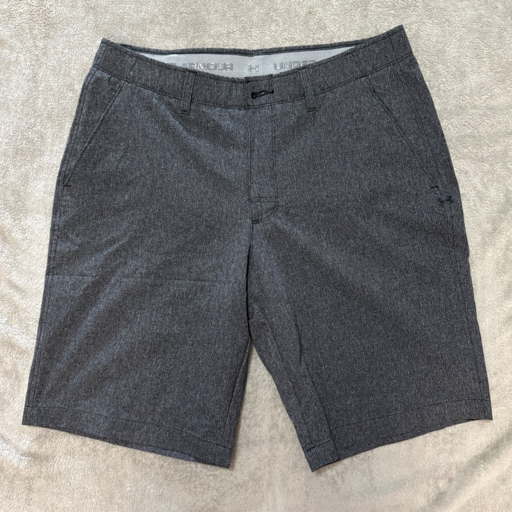 Under Armour Men Gray HeatGear Golf Shorts‎ Size 34 Flat Front Performance